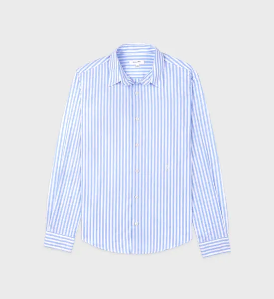 SRC Embroidered Button Down Shirt - White/Sky Blue Large Stripe
