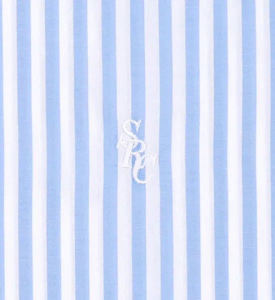 SRC Embroidered Button Down Shirt - White/Sky Blue Large Stripe