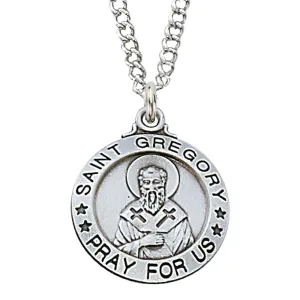 St Gregory Medal Sterling Silver 3/4" with 20" chain, box and velvet bag