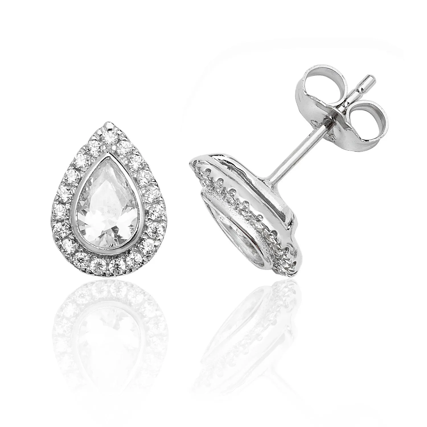 Sterling Silver & Cubic Zirconia Pear Shape Halo Studs Earrings