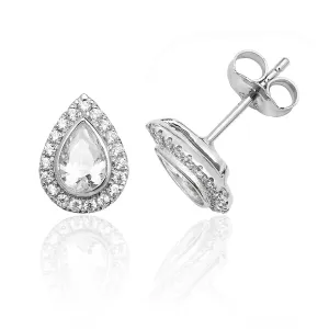 Sterling Silver & Cubic Zirconia Pear Shape Halo Studs Earrings