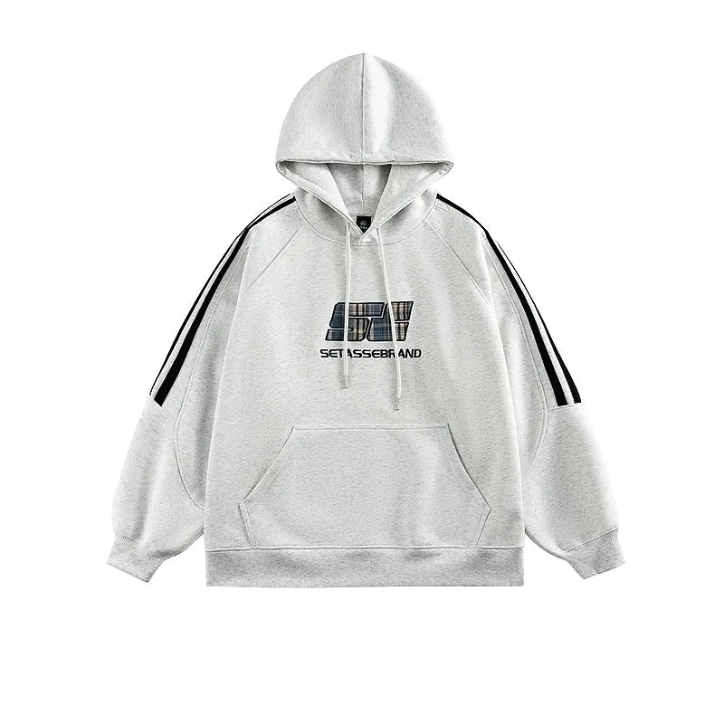 Striped Embroidered Letter Hoodie