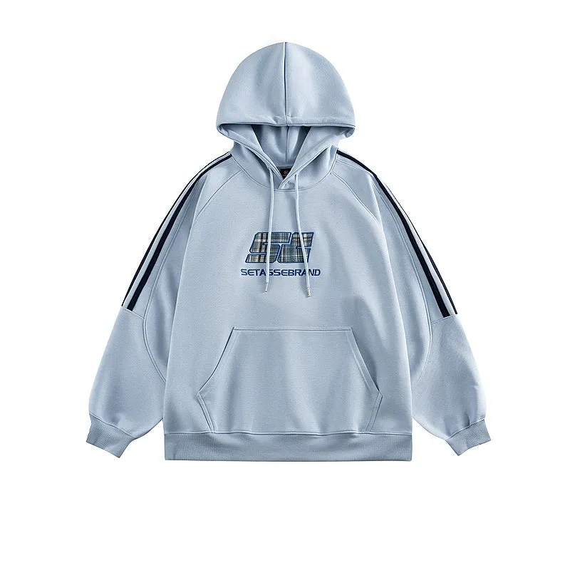 Striped Embroidered Letter Hoodie