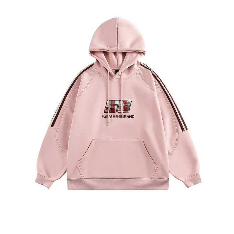 Striped Embroidered Letter Hoodie