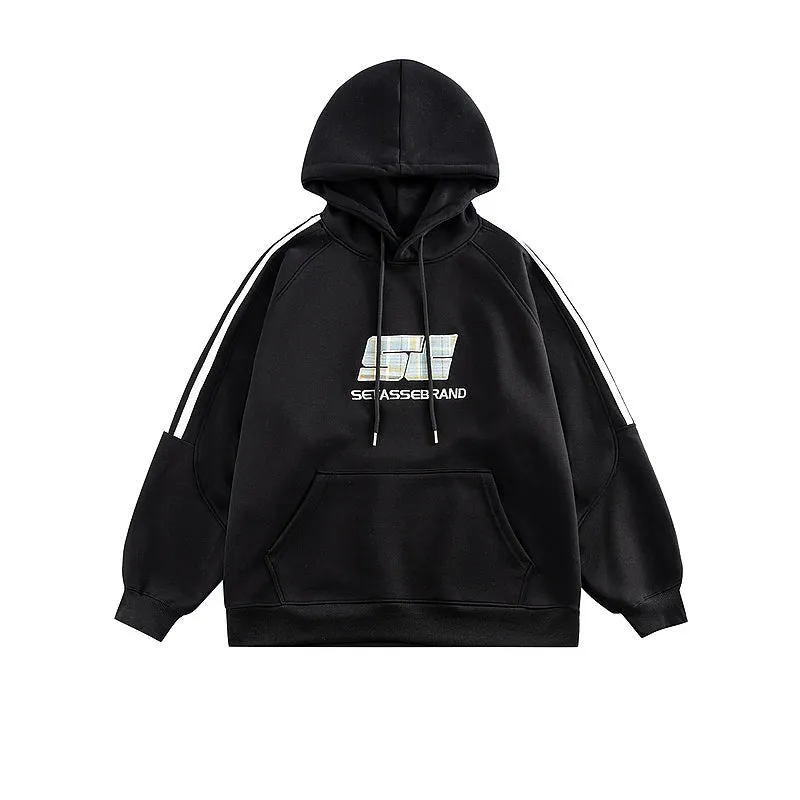 Striped Embroidered Letter Hoodie