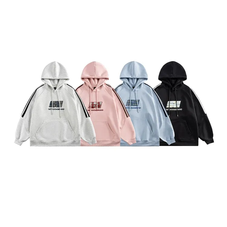 Striped Embroidered Letter Hoodie