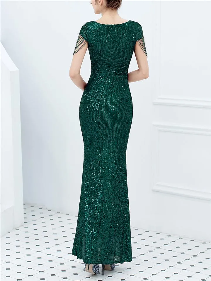 Stunning Sequined V Neck Mermaid Dinner Dresses for Ladies