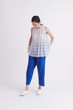 summer top handloom silk blue stripe-SS2025-20-fashion edit-the plavate