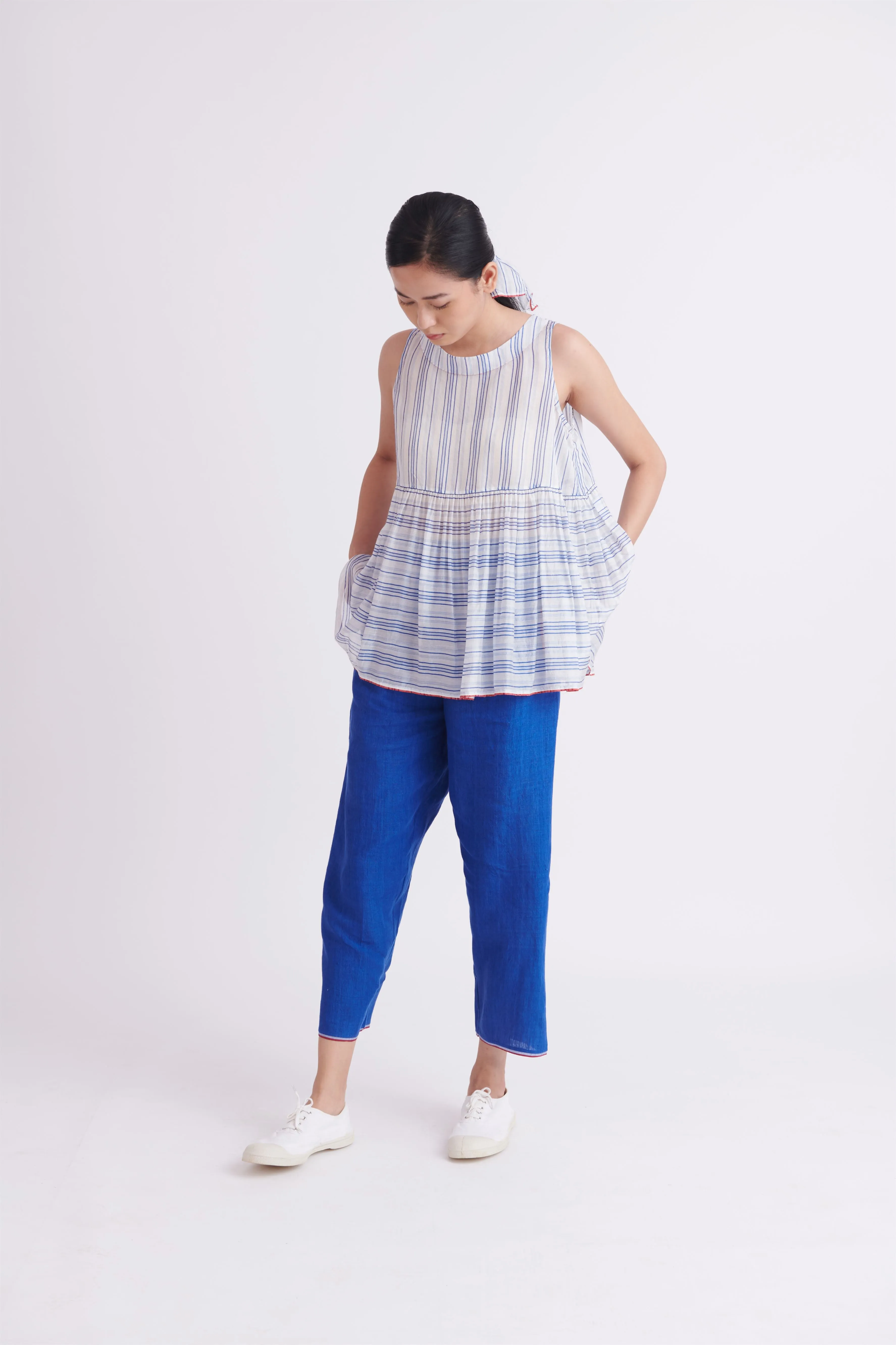 summer top handloom silk blue stripe-SS2025-20-fashion edit-the plavate