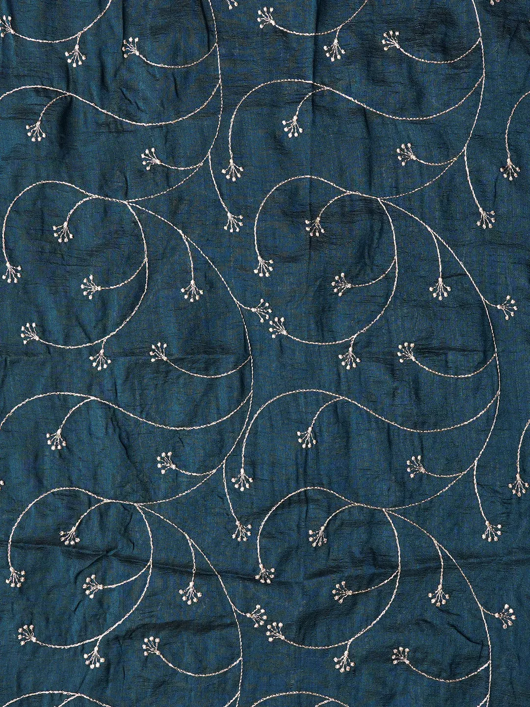Teal Unstitched Embroidered Silk Blend Dress Material With Dupatta