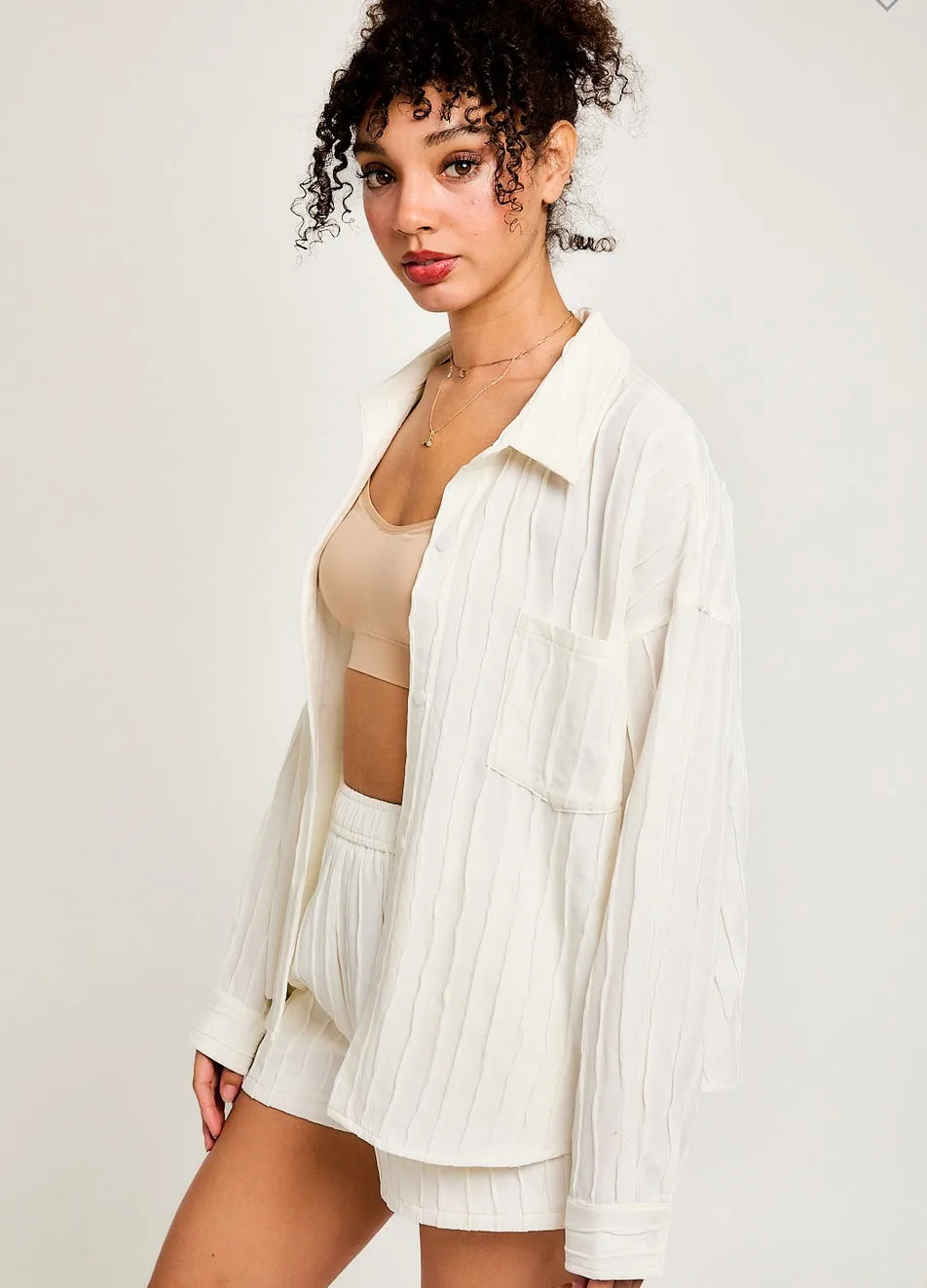 Textured Ivory Shorts