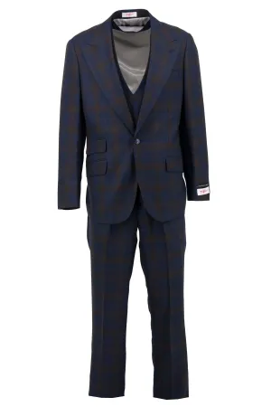 Tiglio Rosso Orvietto Navy & Brown Windowpane Semi Wide Leg TL7506