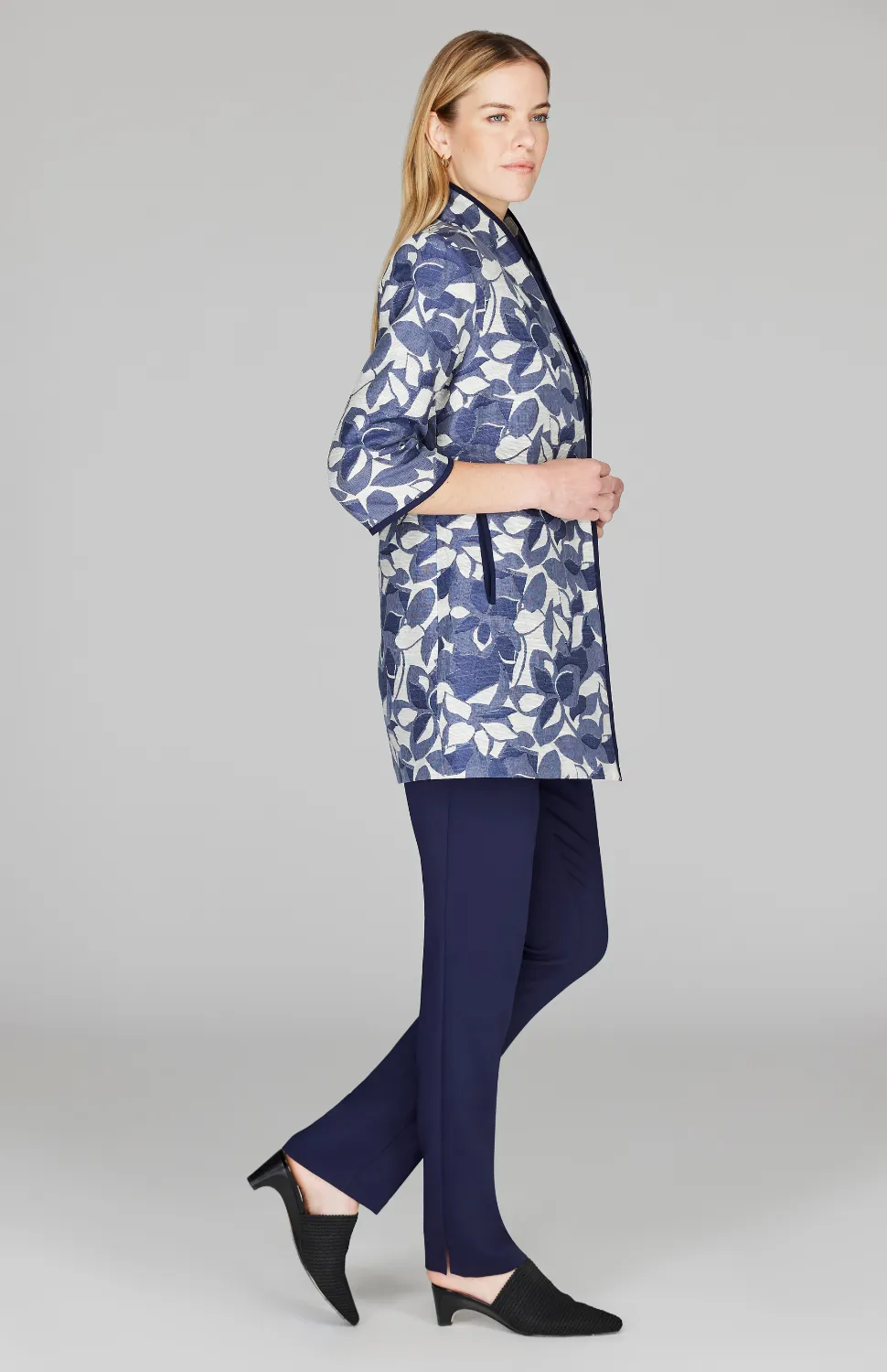 Tonal Floral Jacquard High Neck Jacket