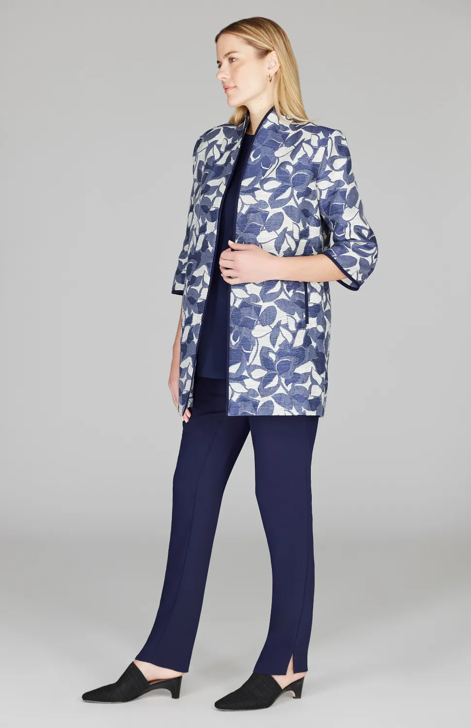 Tonal Floral Jacquard High Neck Jacket