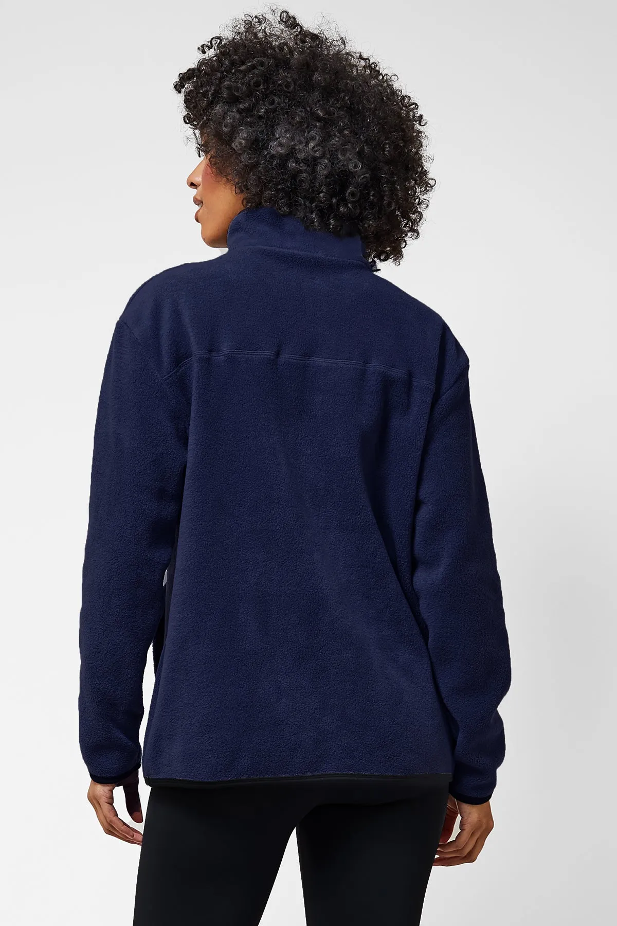 Trimmed Fleece Jacket with Pockets Navy