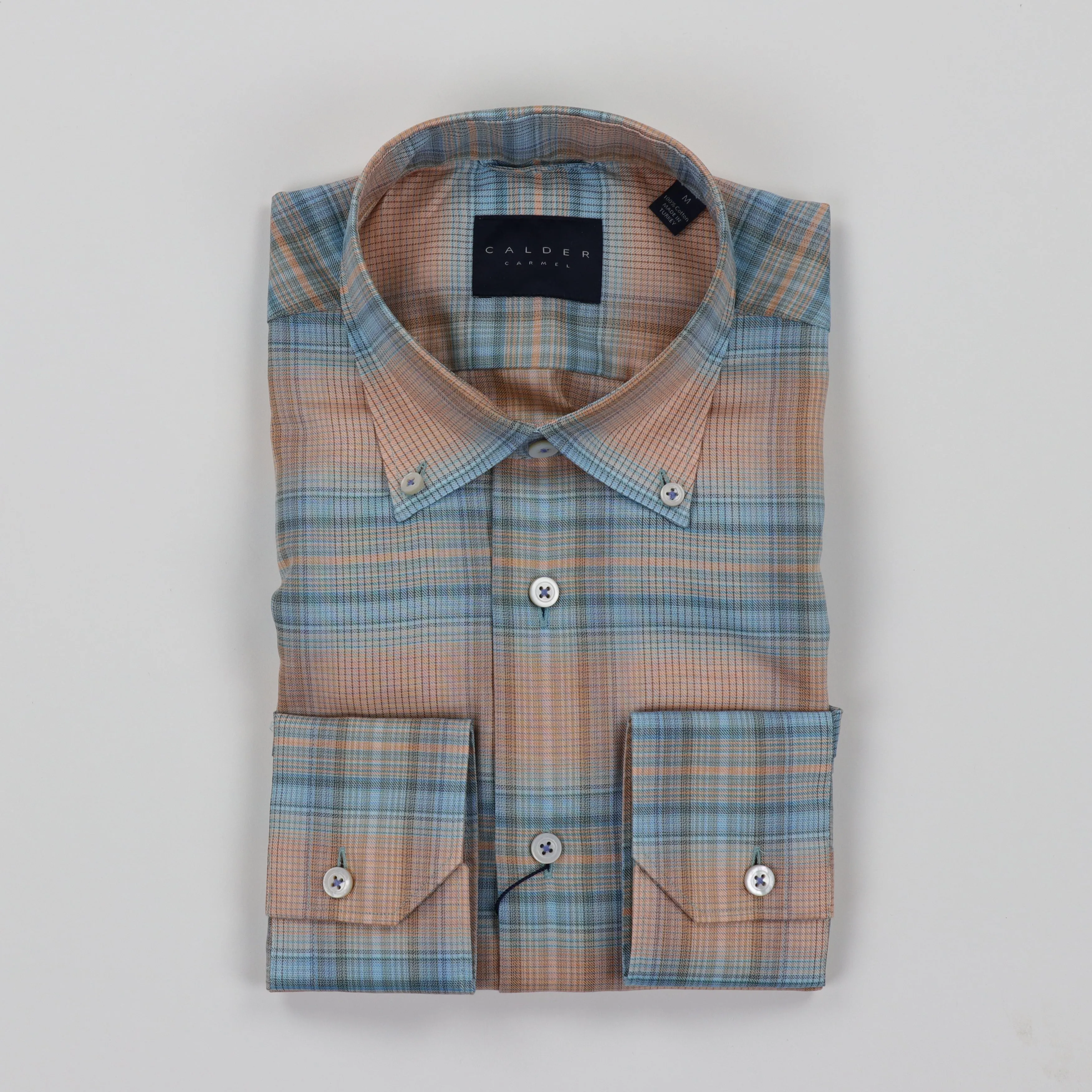Twill Melange Check Button Down in Papaya