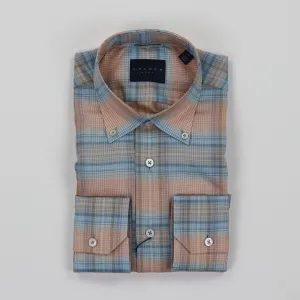 Twill Melange Check Button Down in Papaya
