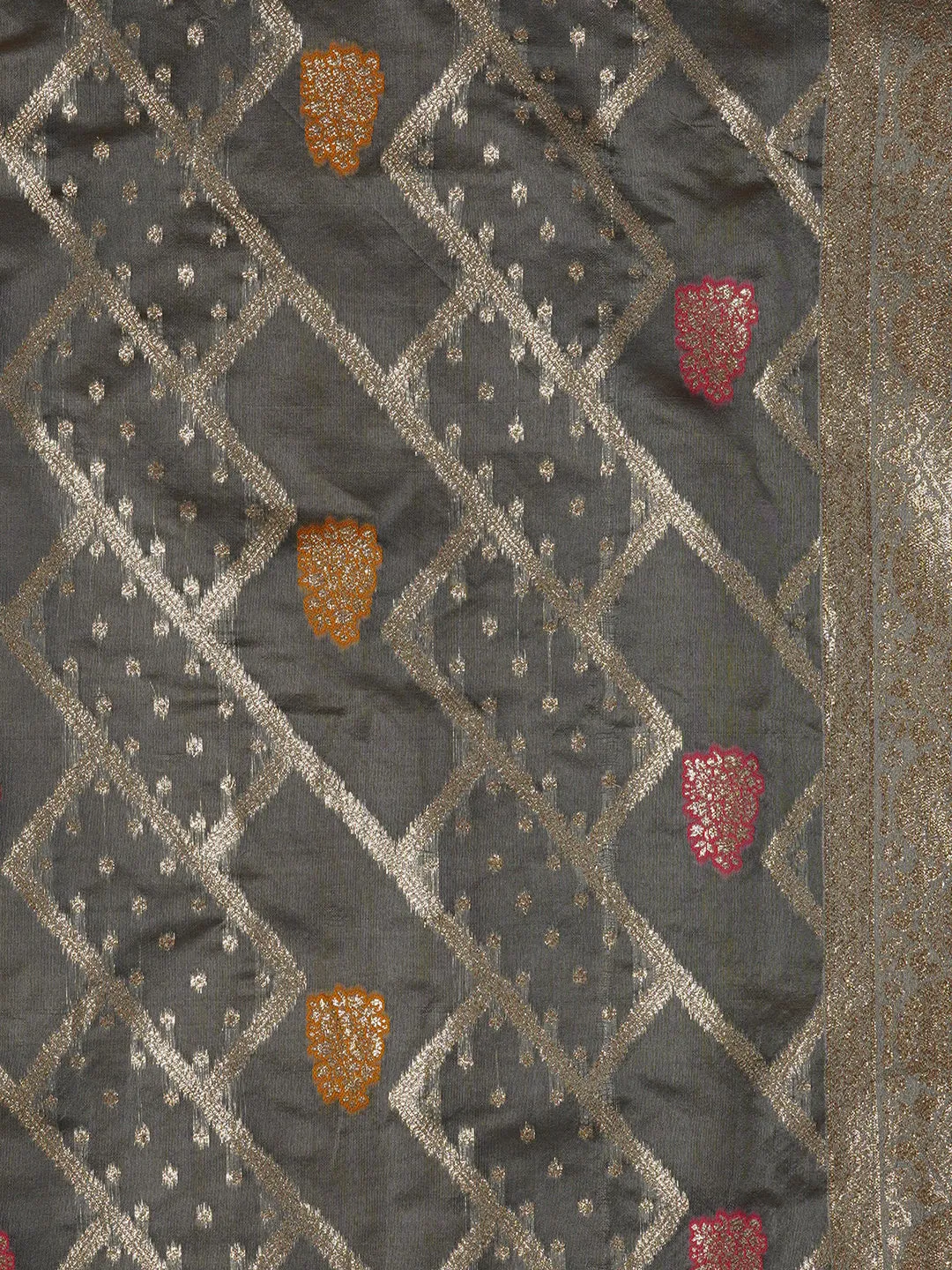 Unstitched Woven Design Silk Blend Grey Dress Material With Dupatta