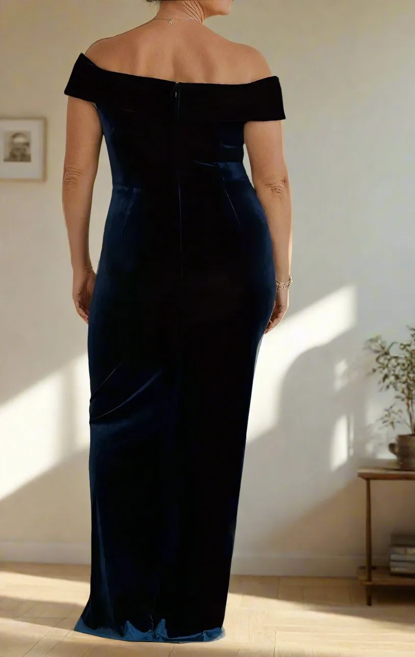 V-Neck Velvet Off The Shoulder Floor Length Mother of The Bride Dresses