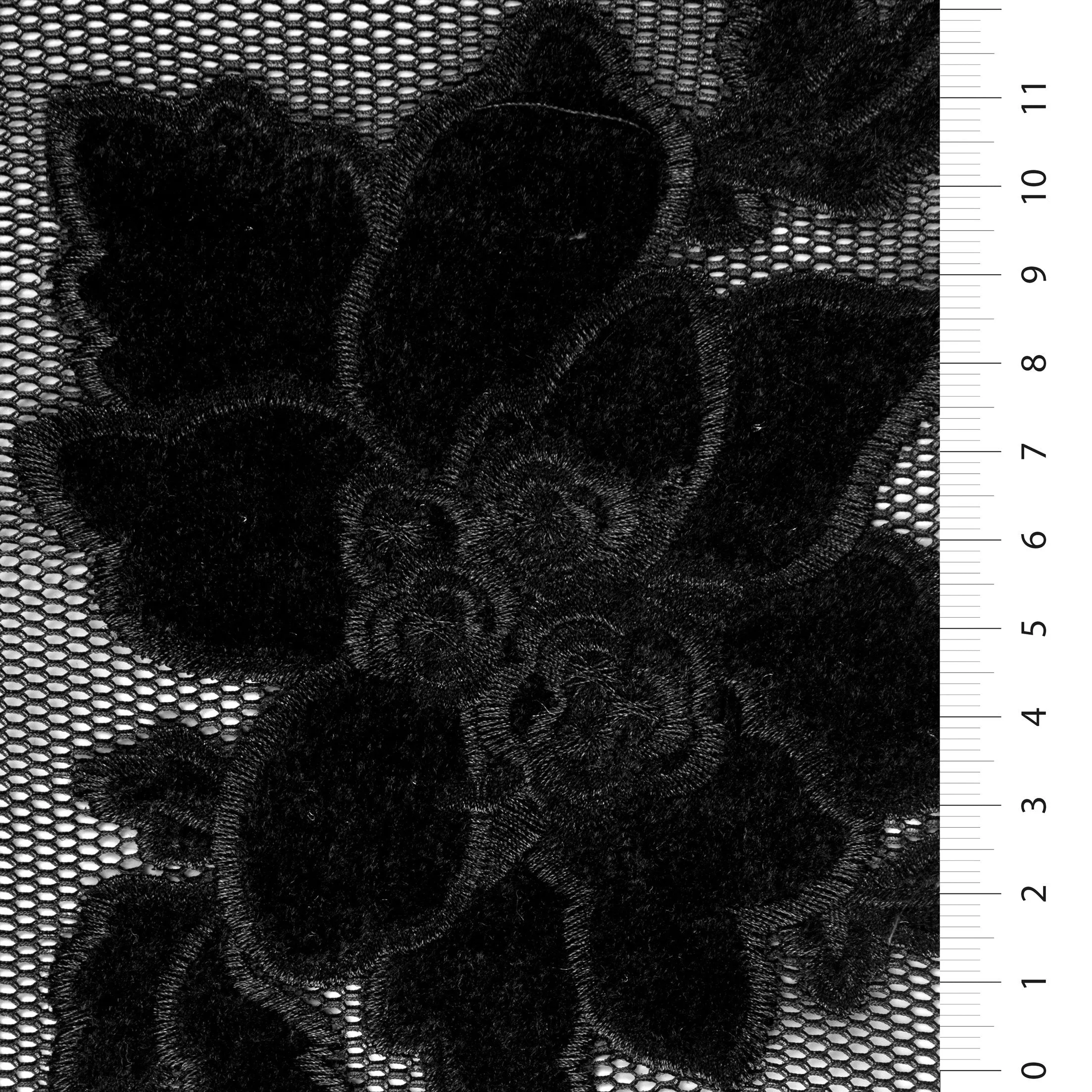 Velvet Flower Embroidered Fabric on Net Tulle