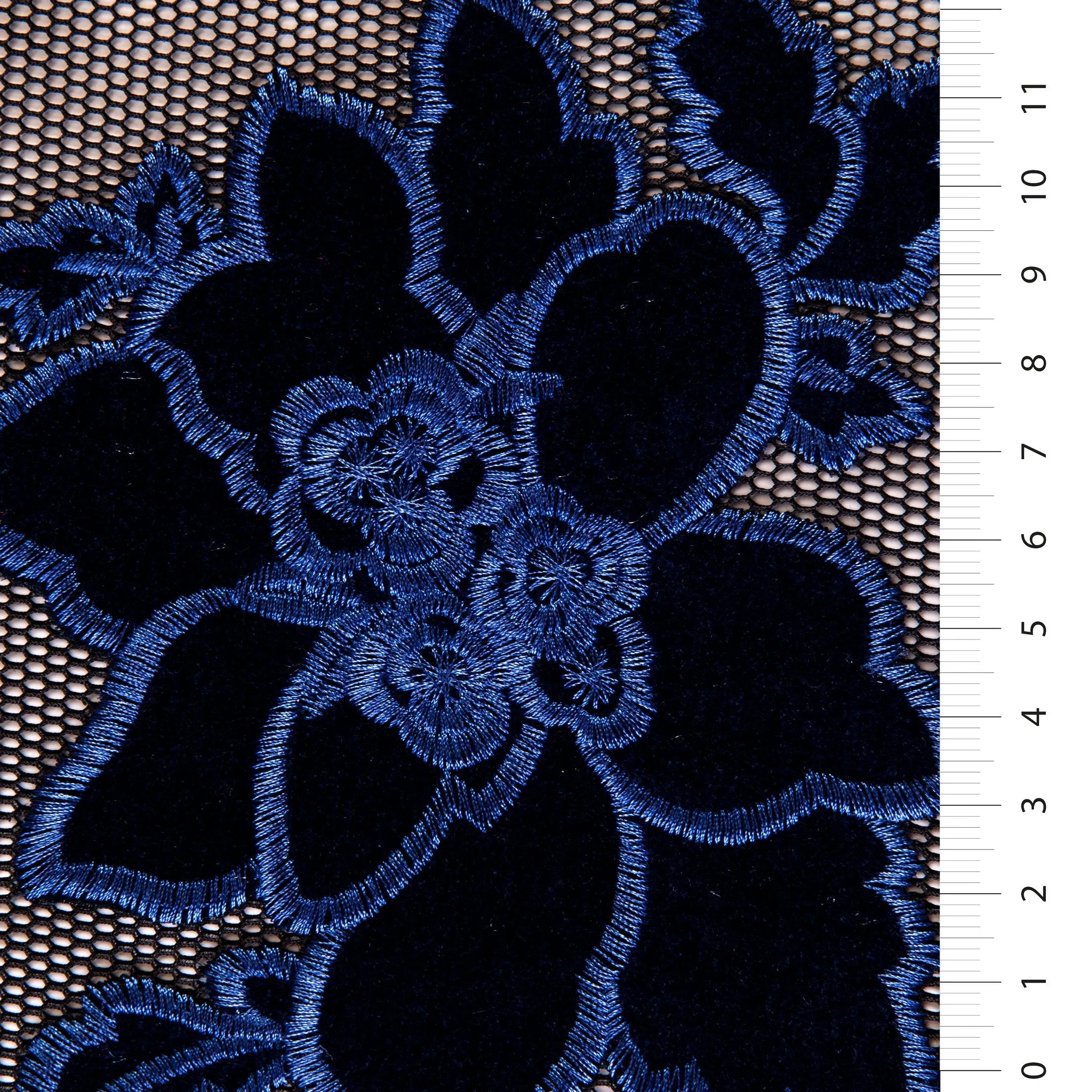 Velvet Flower Embroidered Fabric on Net Tulle