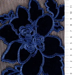 Velvet Flower Embroidered Fabric on Net Tulle