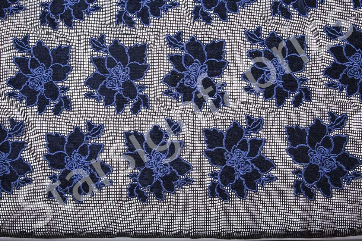 Velvet Flower Embroidered Fabric on Net Tulle