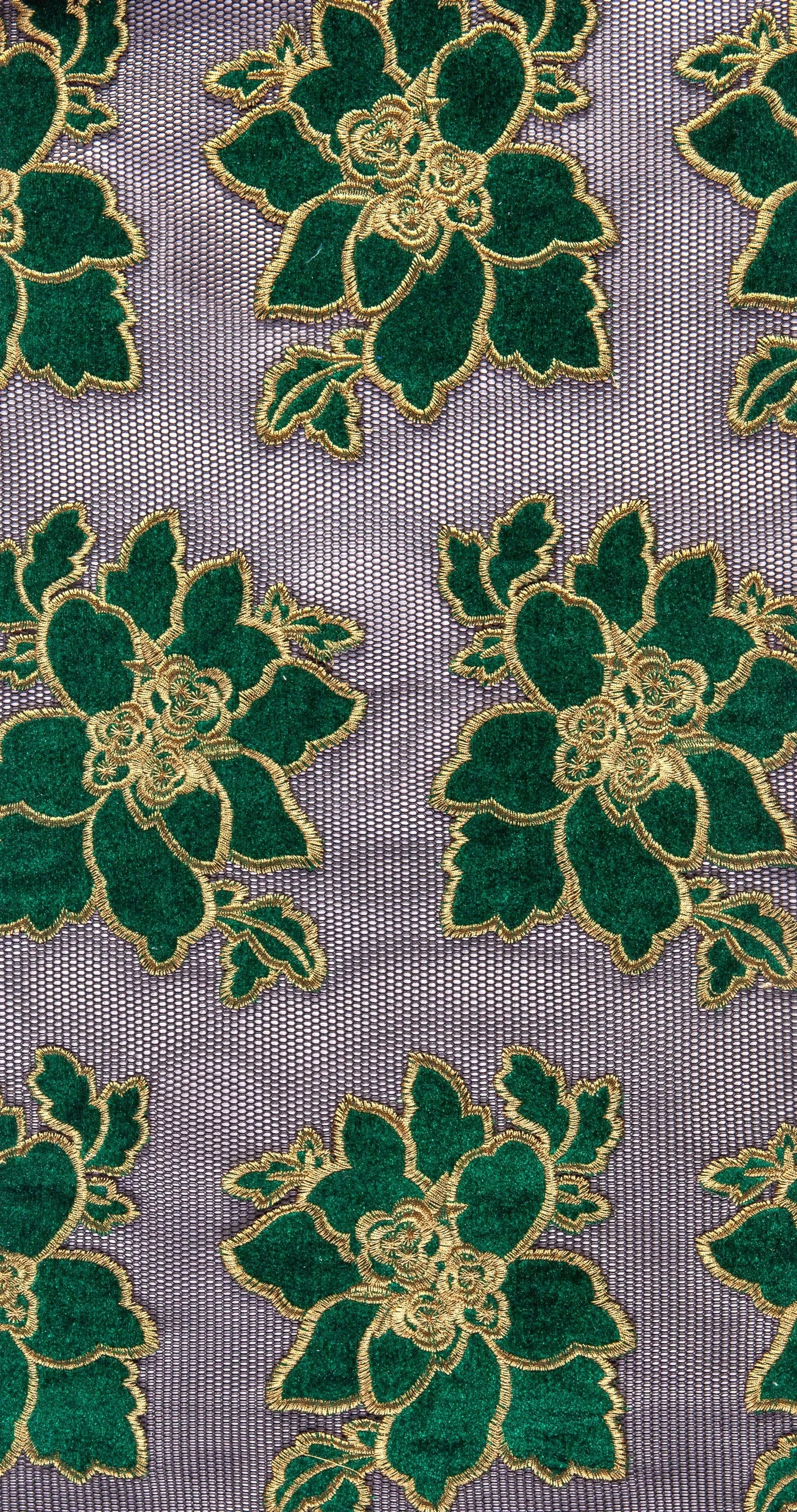 Velvet Flower Embroidered Fabric on Net Tulle