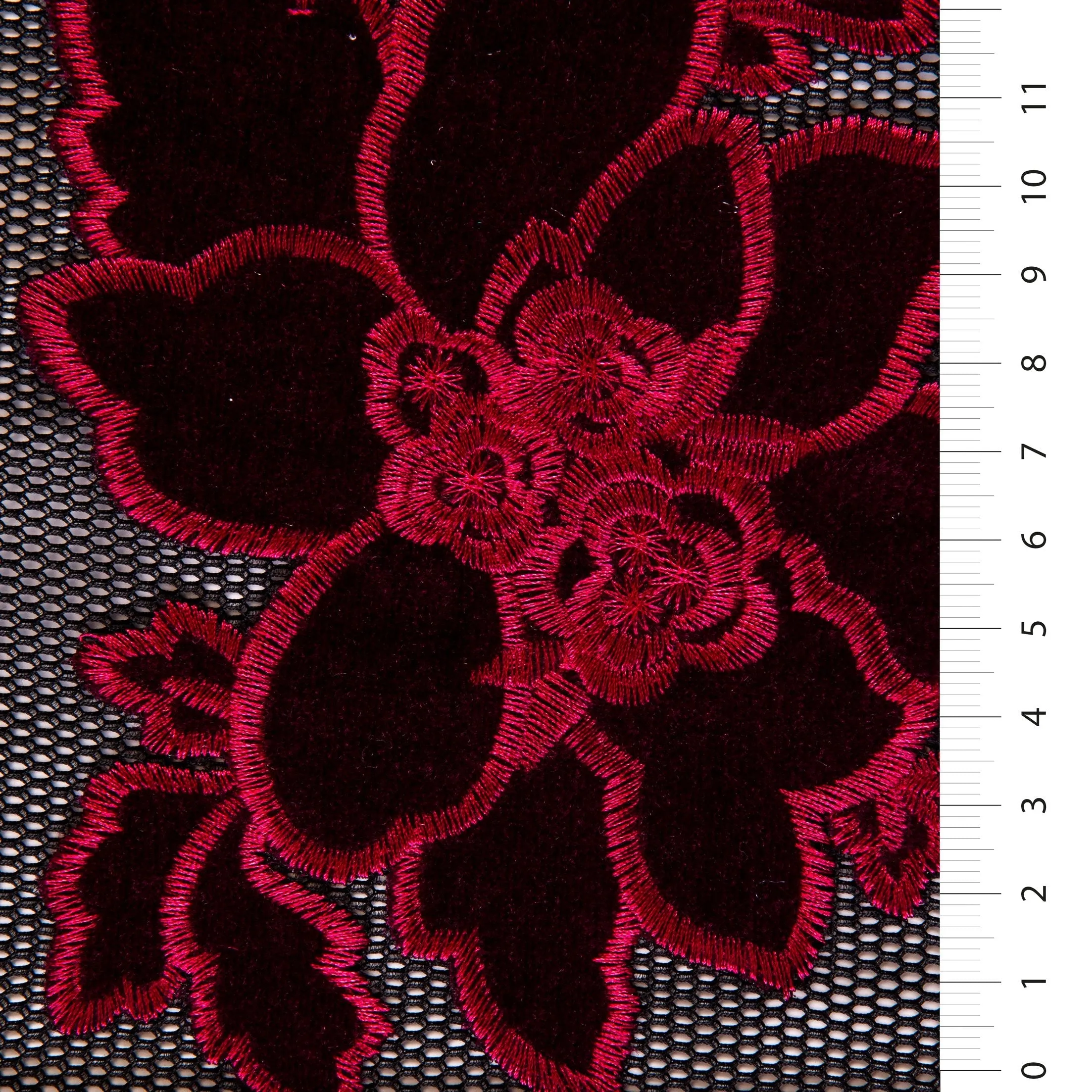 Velvet Flower Embroidered Fabric on Net Tulle