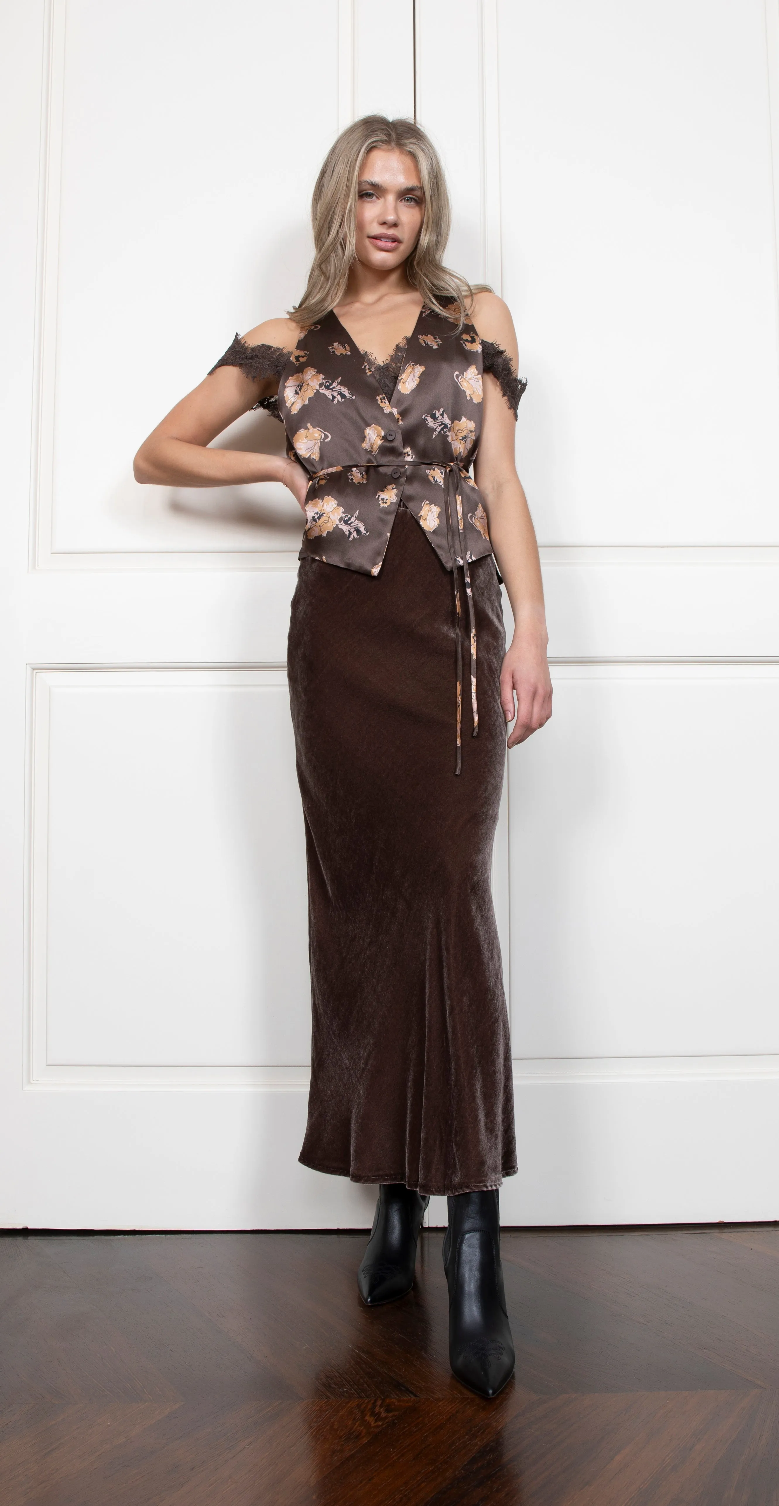 Velvet Harper Strap Long Bias Dress - Fudge