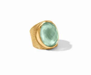 Verona Statement Ring Gold Iridescent Aquamarine Blue - Size 8