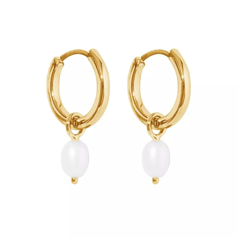VICTORIA PEARL HOOPS GOLD