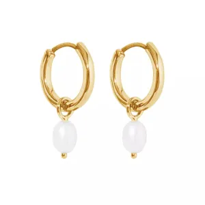 VICTORIA PEARL HOOPS GOLD