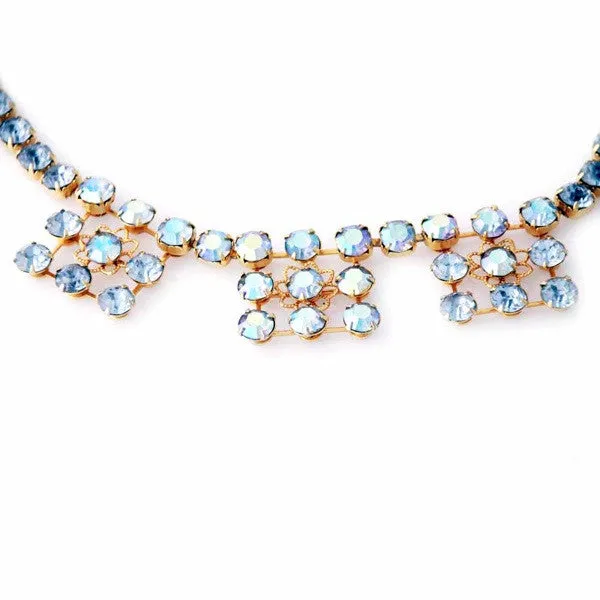 Vintage Blue Aurora Borealis Parure  Necklace/Ears 1950S