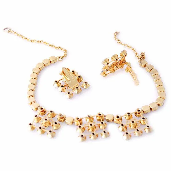 Vintage Blue Aurora Borealis Parure  Necklace/Ears 1950S