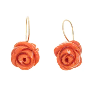 Vintage Carved Coral Earrings Large Drops 18k Yellow Gold Estate Fine Jewelry