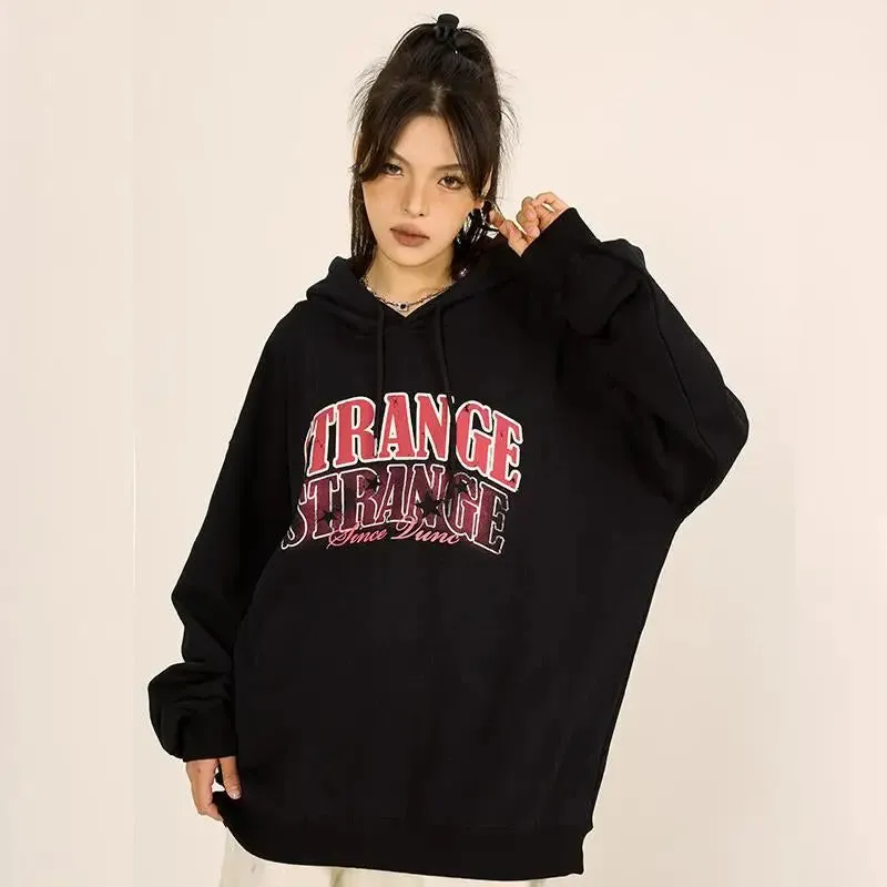 Washed Y2K Letter Print Hoodie for Vintage Style