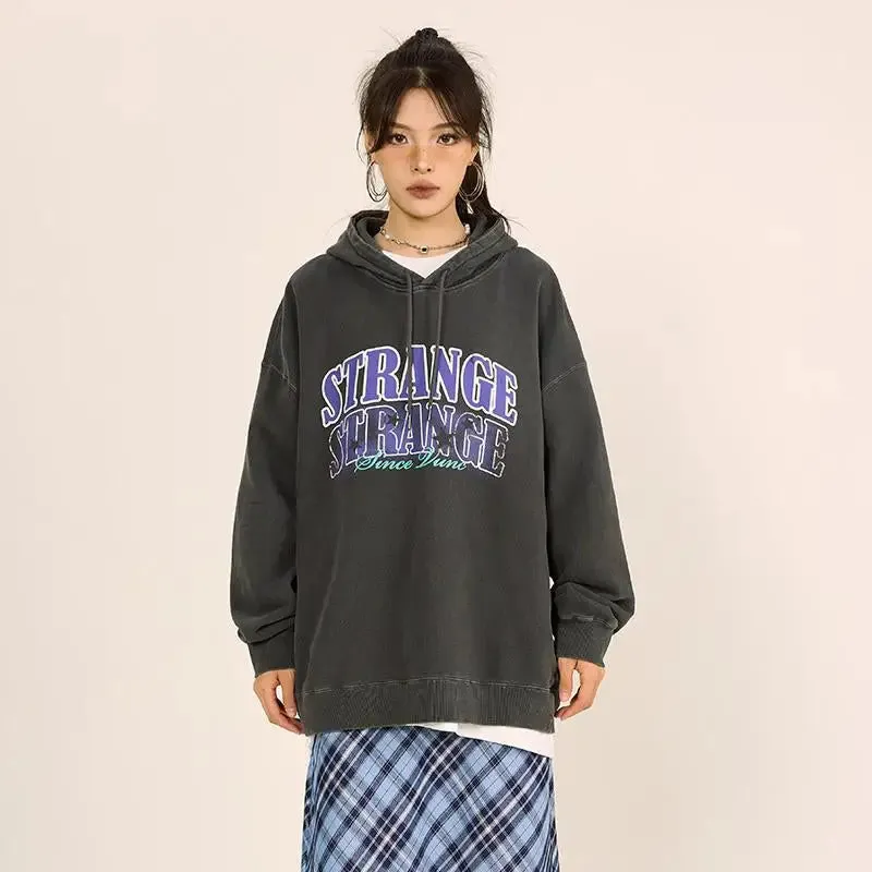 Washed Y2K Letter Print Hoodie for Vintage Style