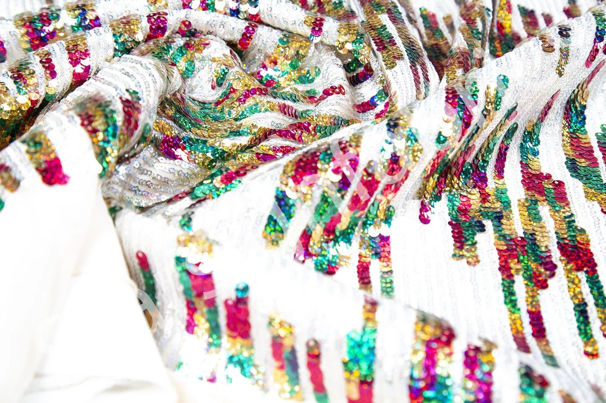 Waterfall Design Colorful Mermaid Sequin Embroidery Fabric