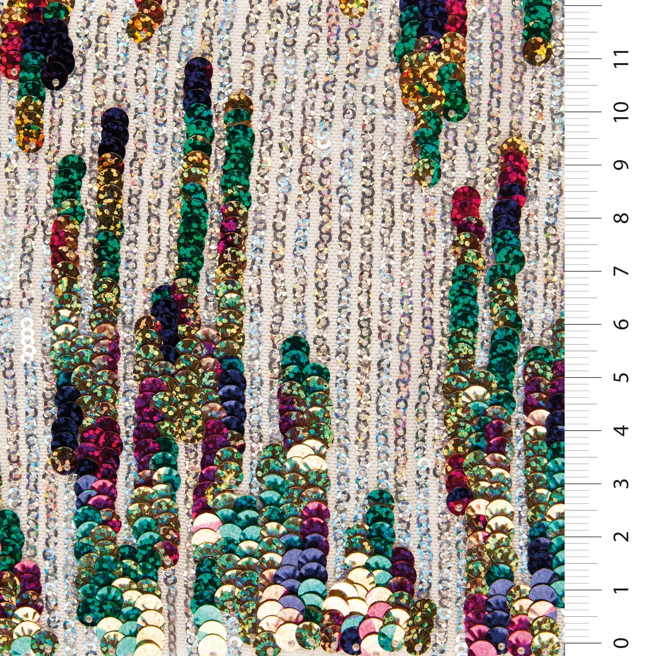 Waterfall Design Colorful Mermaid Sequin Embroidery Fabric