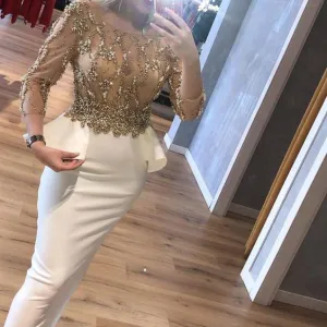 white evening dresses long crystals mermaid elegant beaded modest evening gown vestido de longo