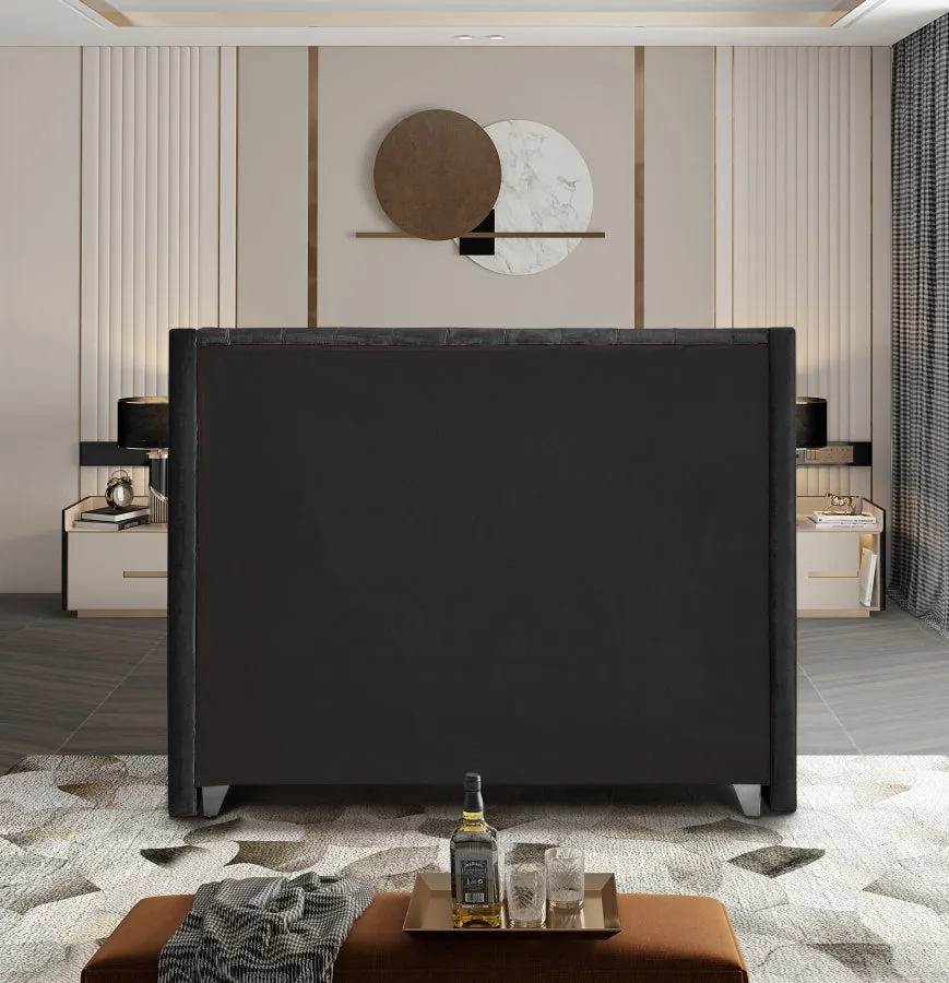 Wing Tufted Bed - Black Velvet