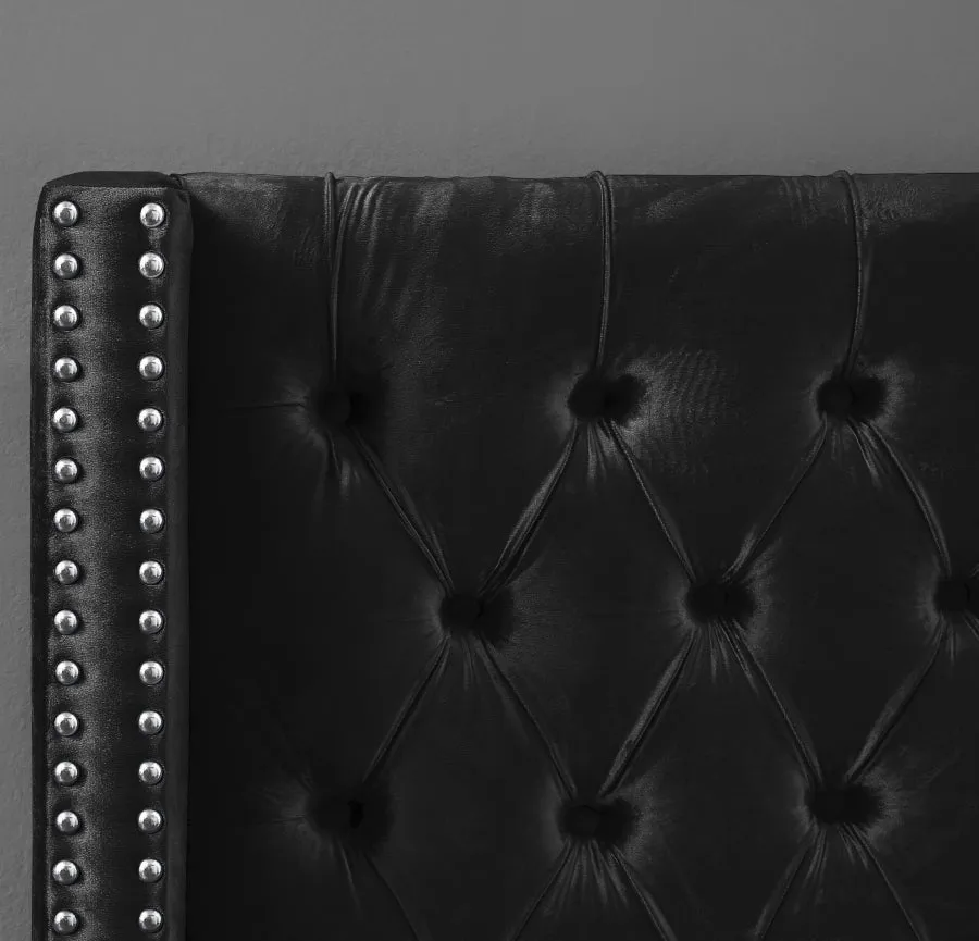 Wing Tufted Bed - Black Velvet