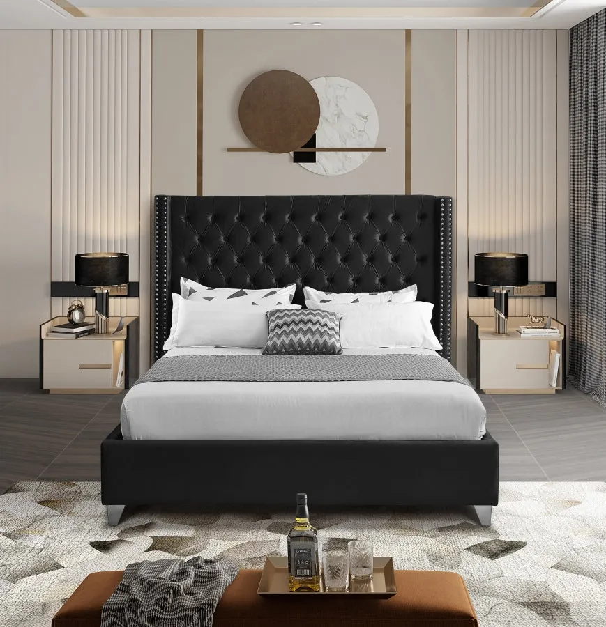 Wing Tufted Bed - Black Velvet