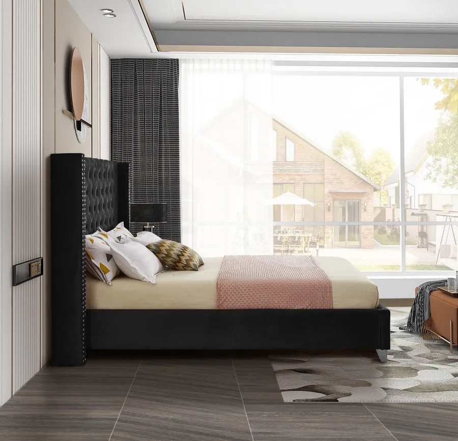 Wing Tufted Bed - Black Velvet