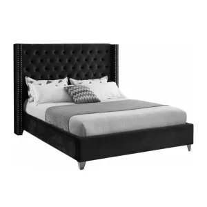 Wing Tufted Bed - Black Velvet