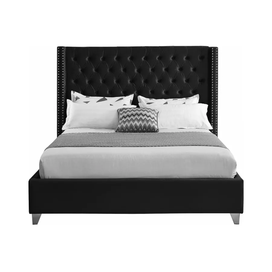 Wing Tufted Bed - Black Velvet