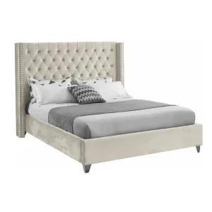 Wing Tufted Bed - Cream Velvet