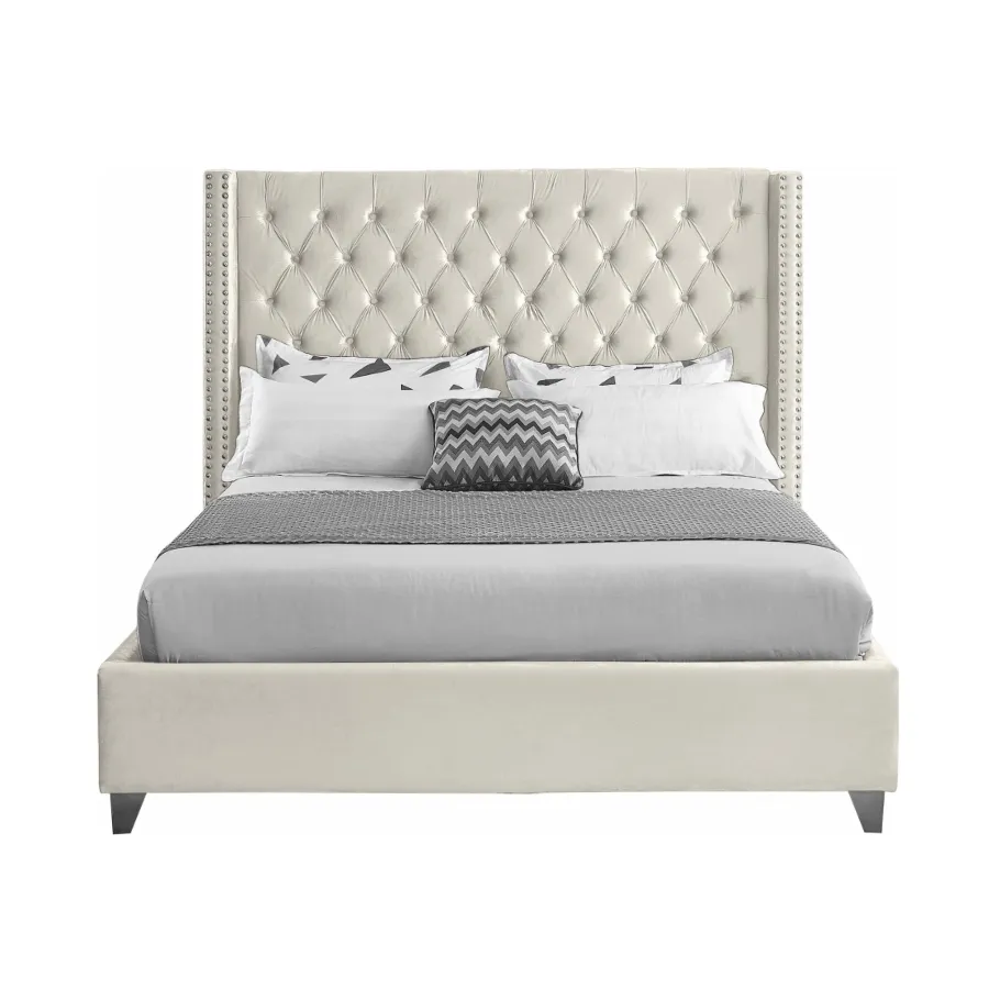 Wing Tufted Bed - Cream Velvet