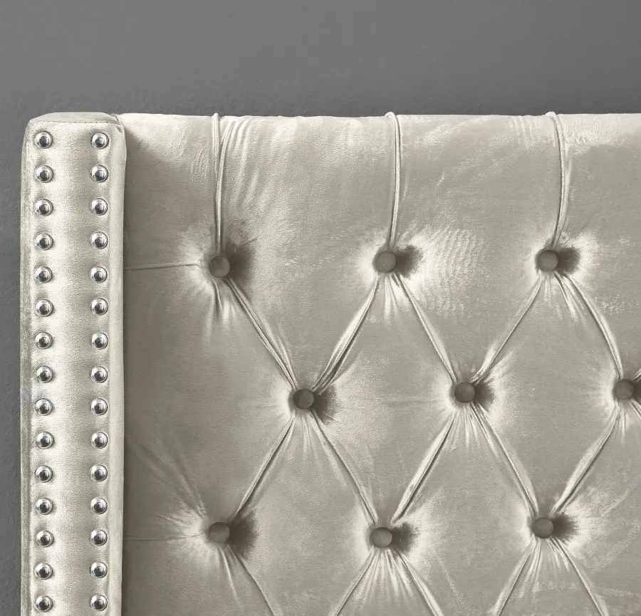 Wing Tufted Bed - Cream Velvet